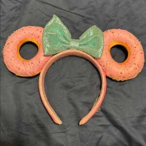Pink Donut Ears Headband with Green Bow